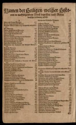 Namen der Heiligen/ welcher Historien oin nachfolgendem Werck begriffen/ ...
