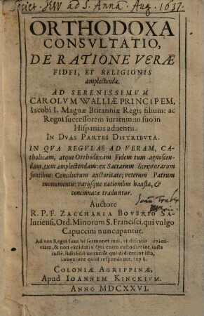 Orthodoxa consultatio, de ratione verae fidei, et religionis amplectendae : in duas partes distributa