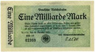 Geldschein, 1 Milliarde Mark, 18.10.1923