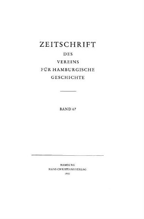 67.1981: Zeitschrift des Vereins für Hamburgische Geschichte