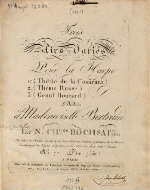 Trois airs variés : pour la harpe