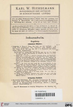 Inkunabeln (Nr. 1 - 40)