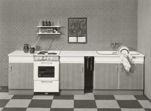 Flachstrecke : Küchenmöbel (1973; VEB Holzverarbeitungswerk Burg). Flachstrecke mit Elektroherd und Spüle