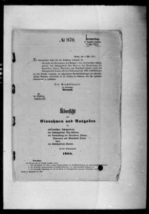 Etat für das Schutzgebiet Togo auf das Rechnungsjahr 1908. Etatverteilung