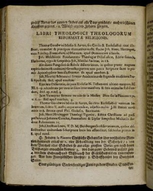 Libri Theologici Theologorum Reformatæ Religionis.