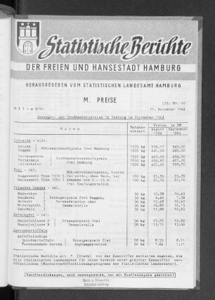 Erzeuger- und Großhandelspreise in Hamburg im September 1964 : Lfd. Nr. 40