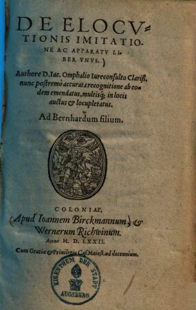 De elocutionis imitatione ac apparatu : liber unus ...