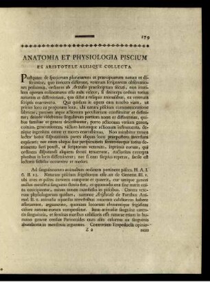 Anatomia et Physiologia Piscium Ex Aristotele Alliisque Collecta.