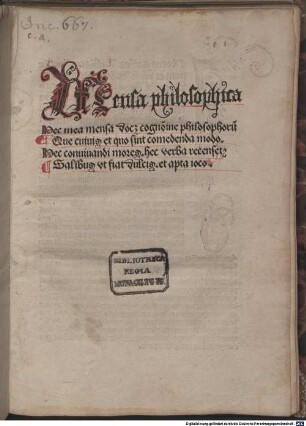 Mensa philosophica : mit Brief an Jakob Köbel, Heidelberg 28. 3. 1489, von Jodocus Gallus
