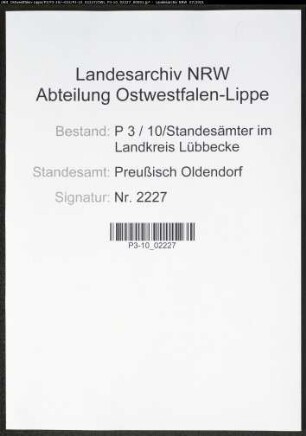 Heiratsregister Standesamt Preußisch Oldendorf