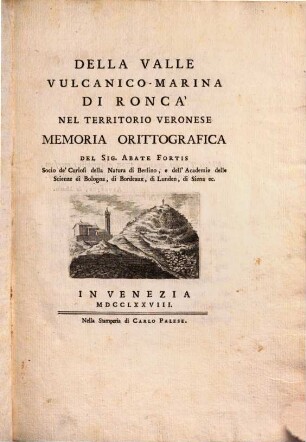 Della valle vulcanico-marina di Roncà nel territorio Veronese : Memoria orittografica