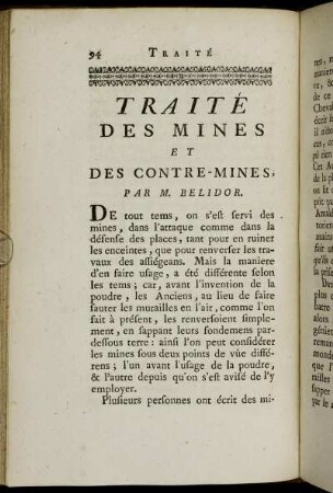 Traité des Mines et des Contre-Mines. Par. M. Belidor.