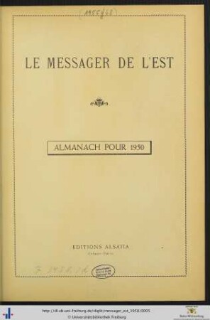 Le Messager de l'est: Almanach pour 1950
