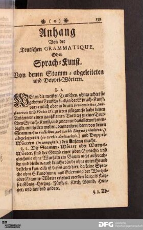 Anhang Von der Teutschen GRAMMATIQUE. Oder Sprach-Kunst.