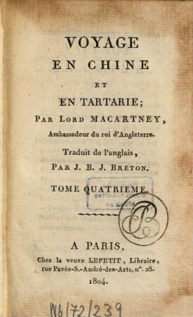 Voyage en Chine et en Tartarie, 4. - 247 S.