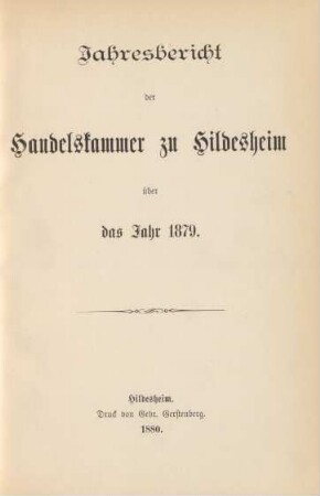 1879: Jahresbericht der Handelskammer zu Hildesheim