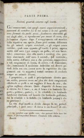 Parte Prima. Nozione generali intorno agli insetti.
