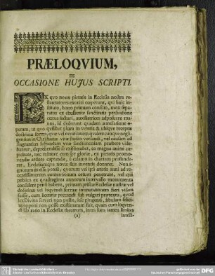 Praeloquium, De Occasione Huius Scripti