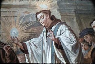 Die Bekehrung eines Juden durch den heiligen Antonius von Padua: ein Esel kniet vor der Hostie nieder