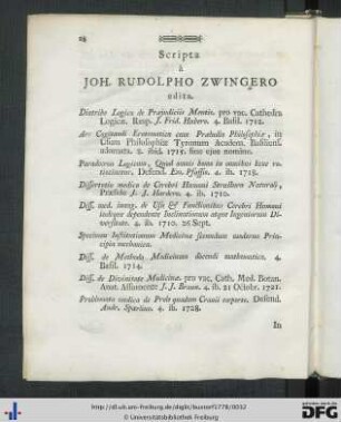 Scripa à Joh. Rudolpho Zwingero edita.