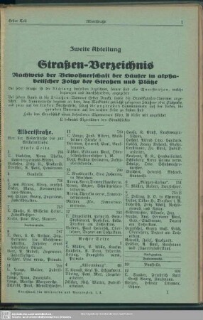 2. Häuserbuch : Zweite Abteilung. Straßen-Verzeichnis