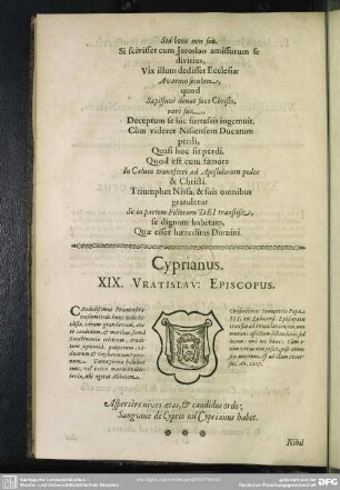 Cyprianus. XIX. Vratislav. Episcopus