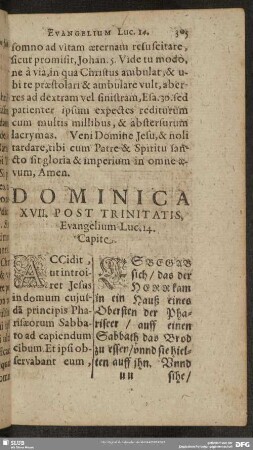 Dominica XVII. Post Trinitatis, Evangelium Luc. 14. Capite