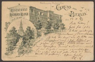 Ansichtskarte „Restaurant Richard Kluge“, Yorckstraße 90