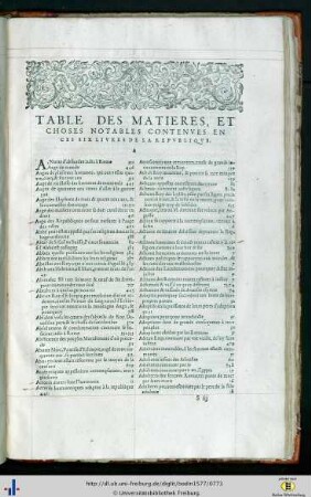 Table des matières et des choses notables…