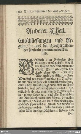 Anderer Theil. Entschliessungen und Reguln, die aus den Vorhergehenden Articuln genommen worden sind