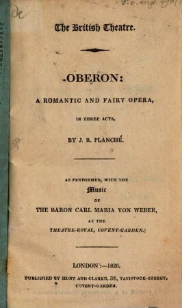 Oberon : an opera in three acts