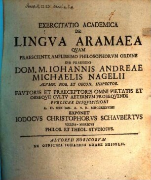 Exercitatio Academica De Lingva Aramaea