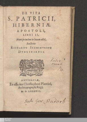 De Vita S. Patricii, Hiberniæ Apostoli, Libri II.
