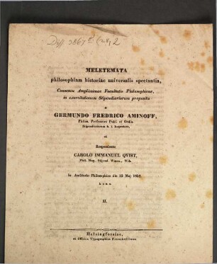 Meletemata philosophiam historiae universalis spectantia, 2