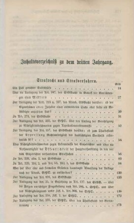 Inhaltsverzeichniß zu dem dritten Jahrgang