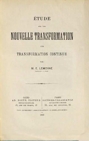 (Opuscules géométriques), [29]. Étude sur une nouvelle transformation dite transformation continue