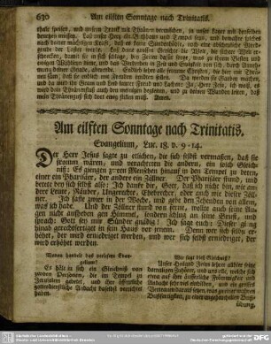 Am eilften Sonntage nach Trinitatis. Evangelium, Luc. 18. v. 9-14