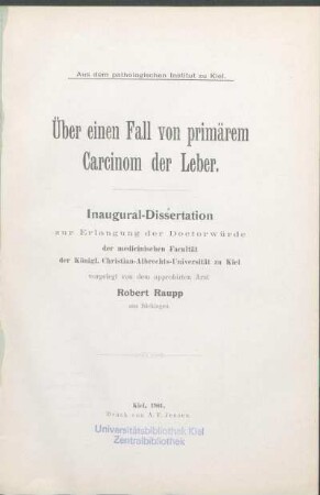 Ueber einen Fall von primärem Carcinom der Leber