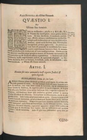 Quaestio I. De Ultimo fine hominis.