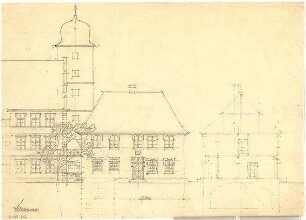 Döllgast, Hans; Marktbreit; Stadtplanung Marktbreit - Schloss (Schnitt; Ansicht)