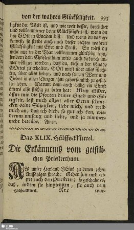 Das XLIX. Hülffs-Mittel. Die Erkänntniß vom geistlichen Priesterthum