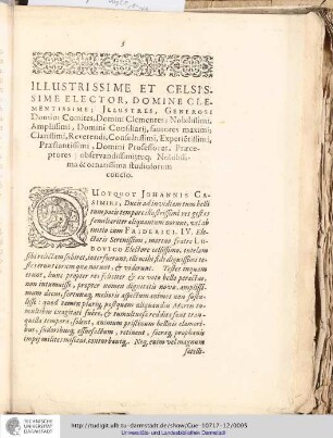 Illustrissime et Celsissime Elector, Domine Clementissime