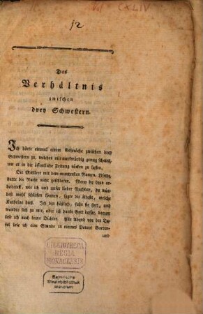 Das Verhältnis zwischen drey Schwestern