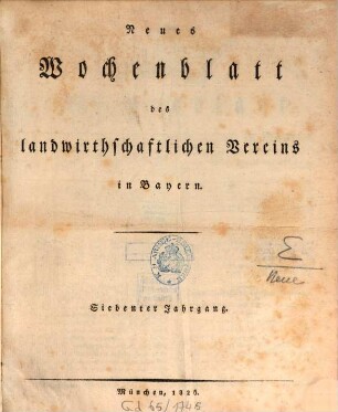 Wochenblatt des Landwirtschaftlichen Vereins in Bayern. 17 = N.F., Jg. 7. 1826/27 (1827)
