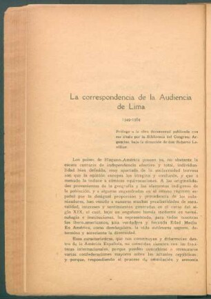 La correspondencia de la Audiencia de Lima
