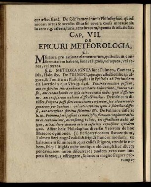 Cap. VII. De Epicuri Meteorologia.