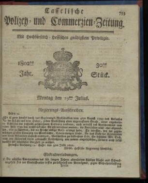 30tes Stueck, Montag den 19ten Julius 1802
