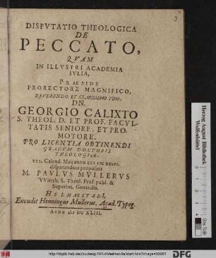 Disputatio Theologica De Peccato