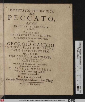 Disputatio Theologica De Peccato