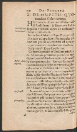 X. De Obiectis Quorundam Galenicorum.